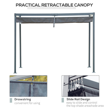 Outsunny 4 x 3(m) Metal Outdoor Pergola with Retractable Roof, Outdoor Gazebo Canopy Shelter with Drainage Holes for Garden, Patio, Lawn, Grey