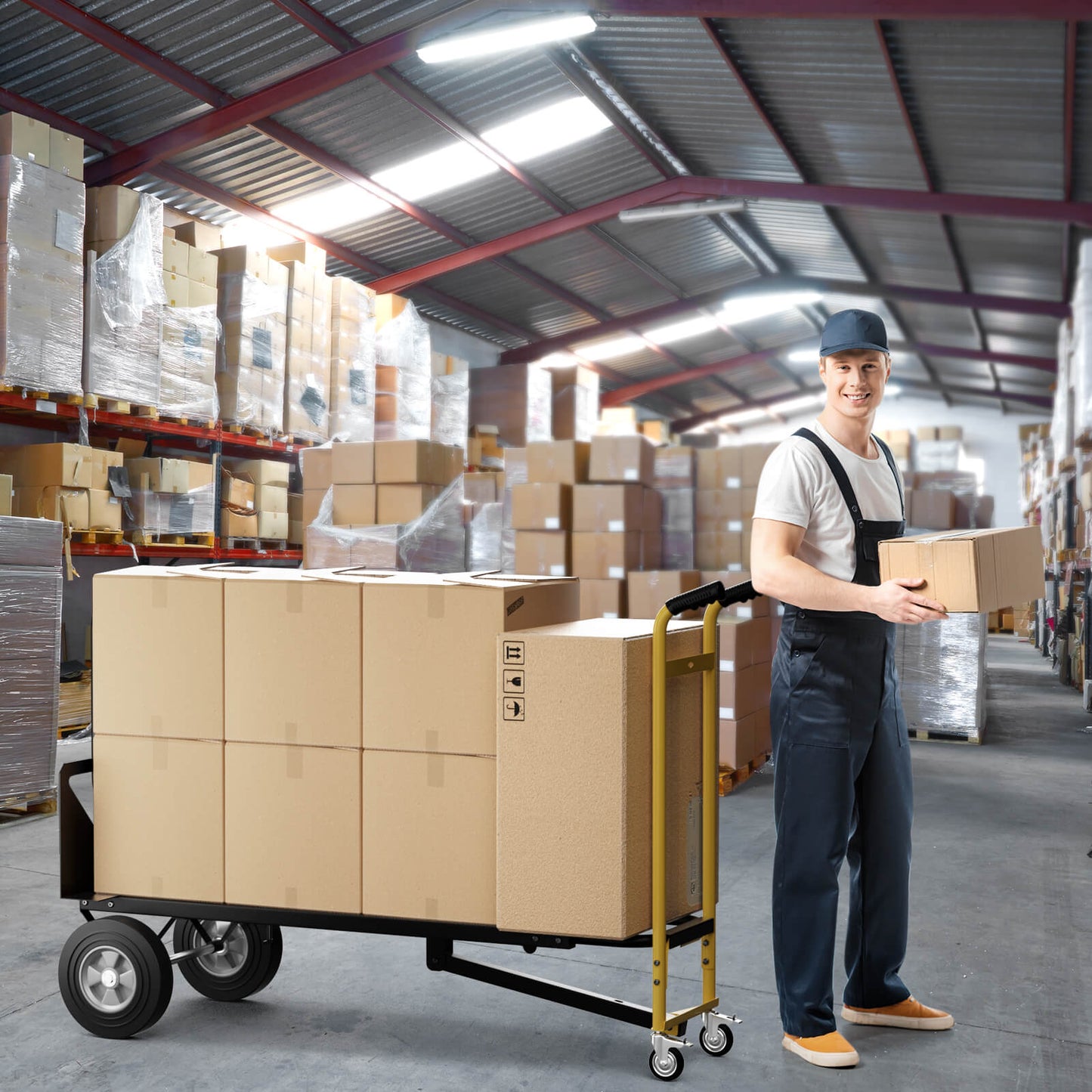 3-in-1 Convertible Hand Truck Metal Dolly Cart with 450kg Load Capacity-Black