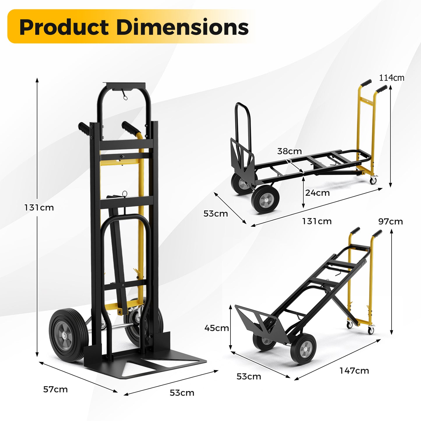 3-in-1 Convertible Hand Truck Metal Dolly Cart with 450kg Load Capacity-Black