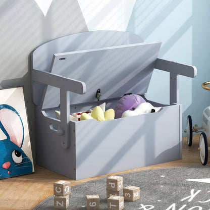 3-in-1 Kids Table and Chair Set with Toy Storage Box-Grey