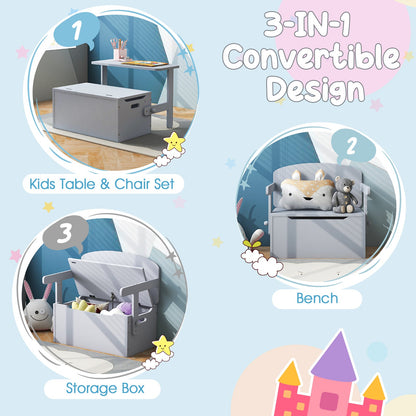 3-in-1 Kids Table and Chair Set with Toy Storage Box-Grey