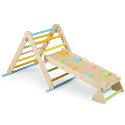 3-in-1 Pikler Triangle Climbing Set with Dual-Side Ramp and Adjustable Climbing Triangle-Multicolor