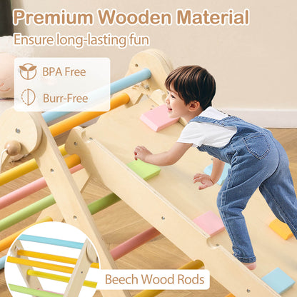 3-in-1 Pikler Triangle Climbing Set with Dual-Side Ramp and Adjustable Climbing Triangle-Multicolor