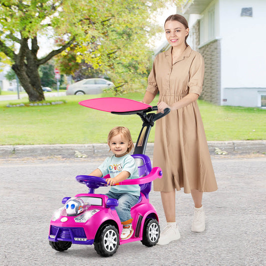 3-in-1 Push Car for Toddler Sliding Car with Seat Belt and Canopy-Pink
