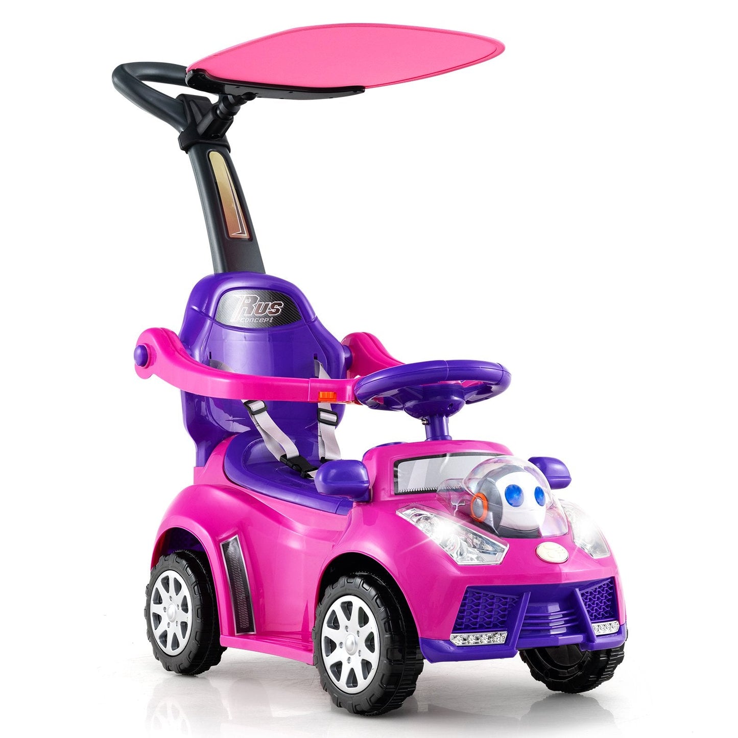 3-in-1 Push Car for Toddler Sliding Car with Seat Belt and Canopy-Pink