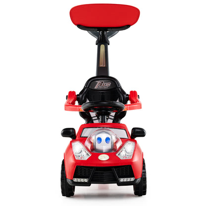 3-in-1 Push Car for Toddler Sliding Car with Seat Belt and Canopy-Red