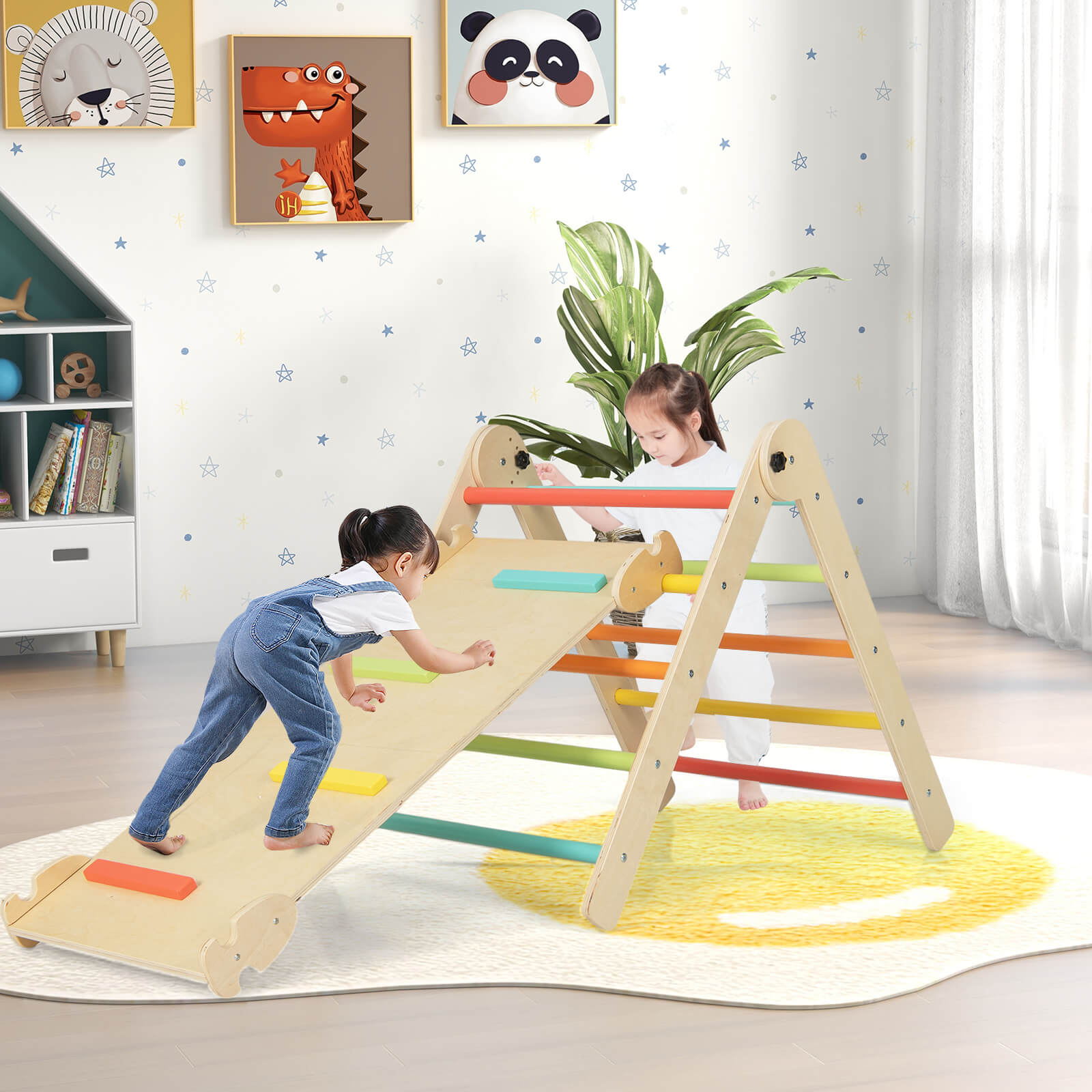 3-in-1 Triangular Climbing Toys Foldable Triangle Set for Toddlers-Colourful