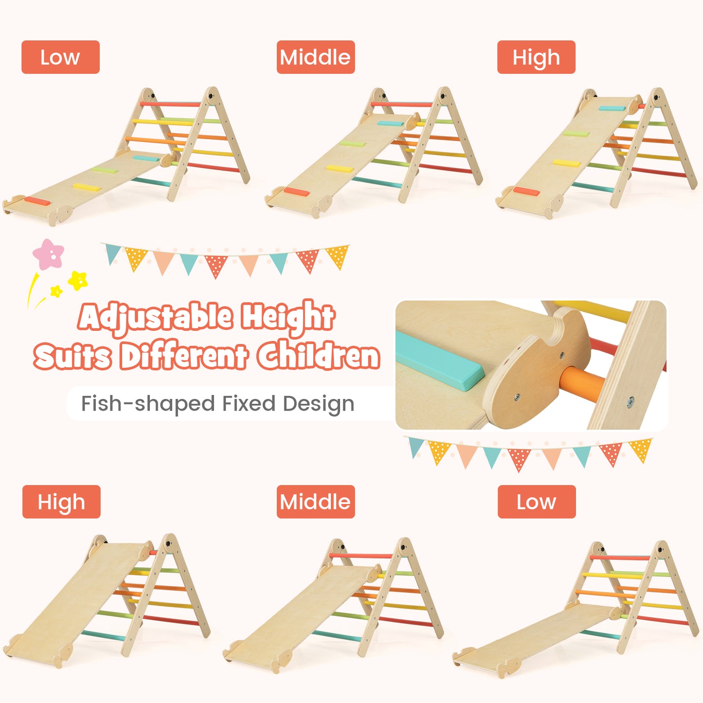 3-in-1 Triangular Climbing Toys Foldable Triangle Set for Toddlers-Colourful