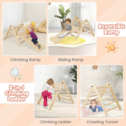 3-in-1 Triangular Climbing Toys Foldable Triangle Set for Toddlers-Natural