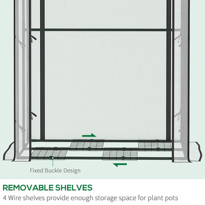 Outsunny Mini Greenhouse with 4 Wire Shelves Portable Garden Grow House Upgraded Tomato Greenhouse for Plants with Roll Up Door and Vents, 100 x 80 x 150cm, White