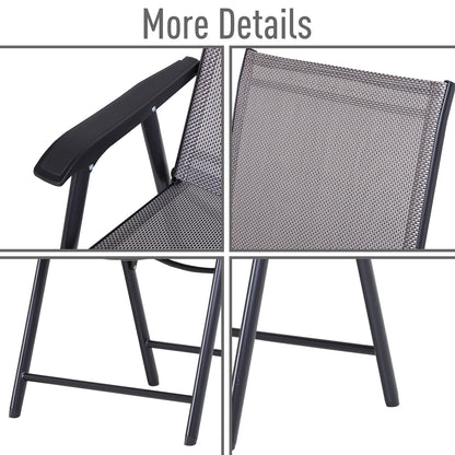 Outsunny Set of 4 Folding Garden Chairs, Metal Frame Garden Chairs Outdoor Patio Park Dining Seat with Breathable Mesh Seat, Grey