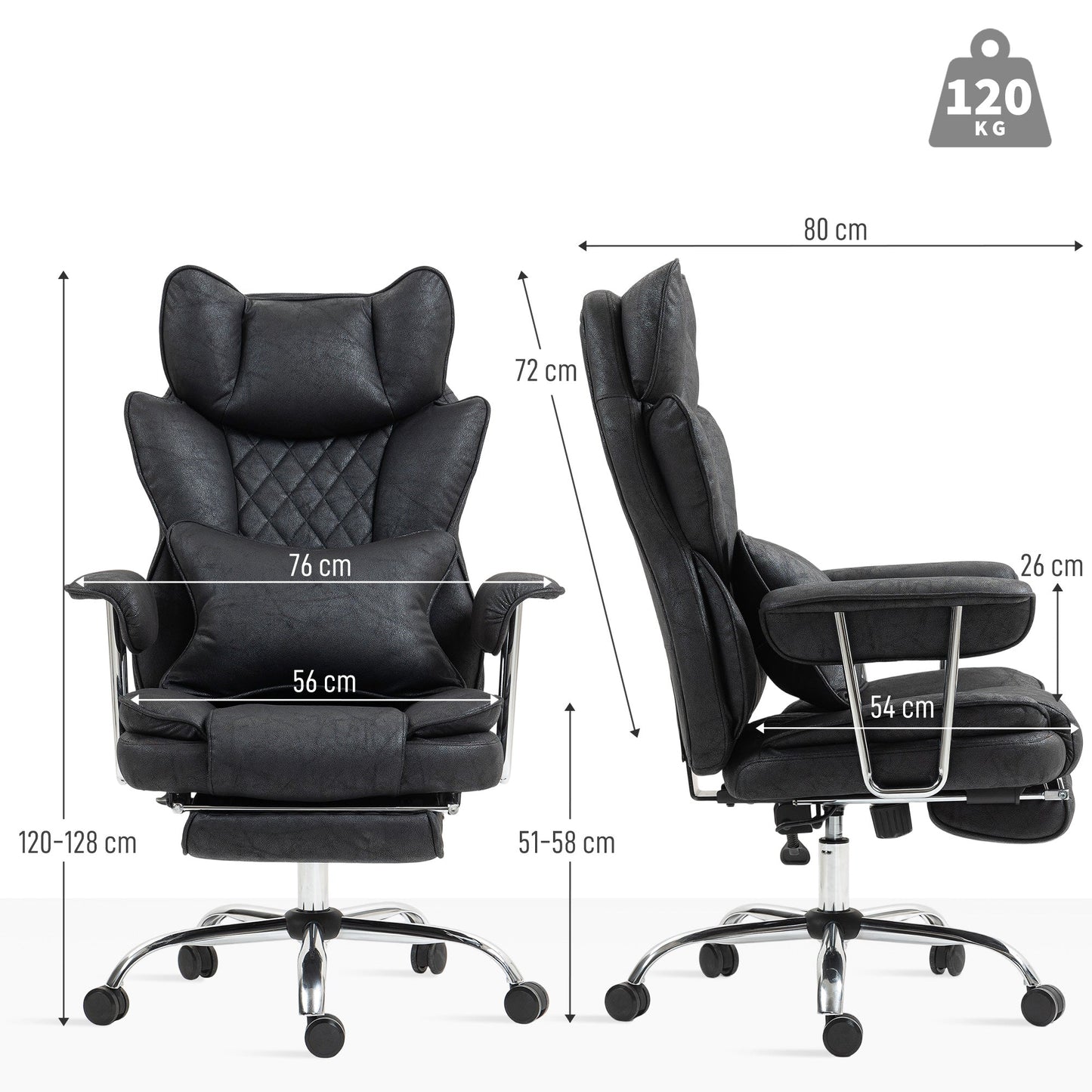 HOMCOM Leathaire Reclining Office Chair with Lumbar Support Pillow - Black