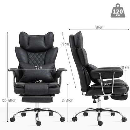 HOMCOM Leathaire Reclining Office Chair with Lumbar Support Pillow - Black