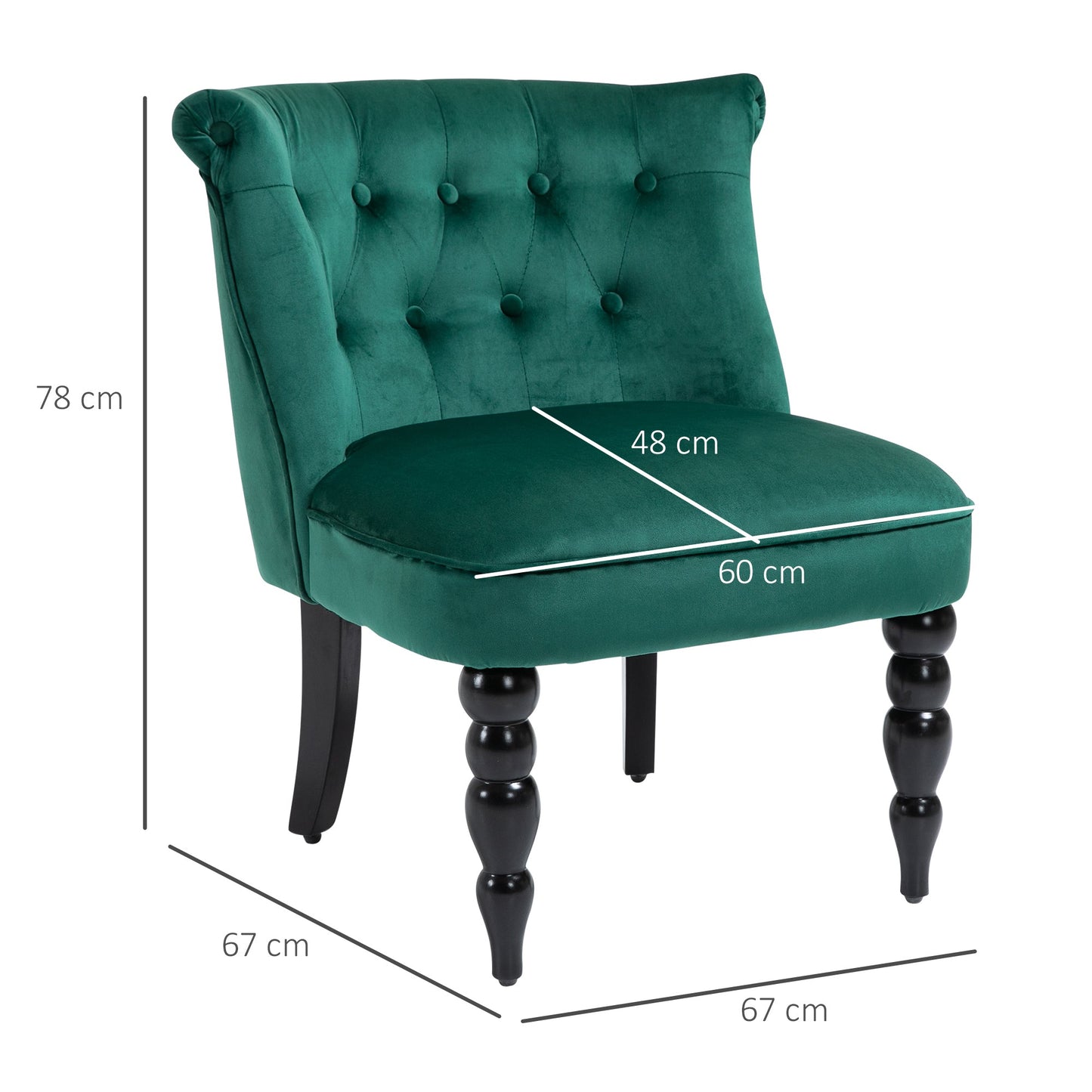 Retro Style Velvet Accent Chair, Button Tufted Wingback Chair with Rubber Wood Legs for Living Room, Bedroom, Dark Green