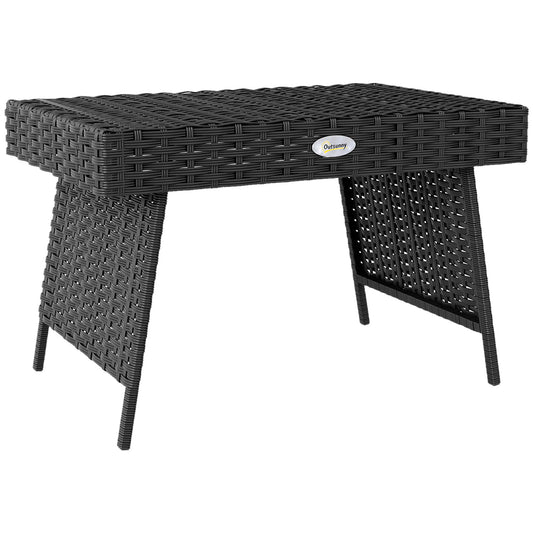 Składany stolik kawowy Outsunny do ogrodu, rattanowy stolik kawowy ze stalową ramą, oszczędzający miejsce mebel ogrodowy typu bistro na patio lub balkon, 60 x 41 x 41 cm, czarny