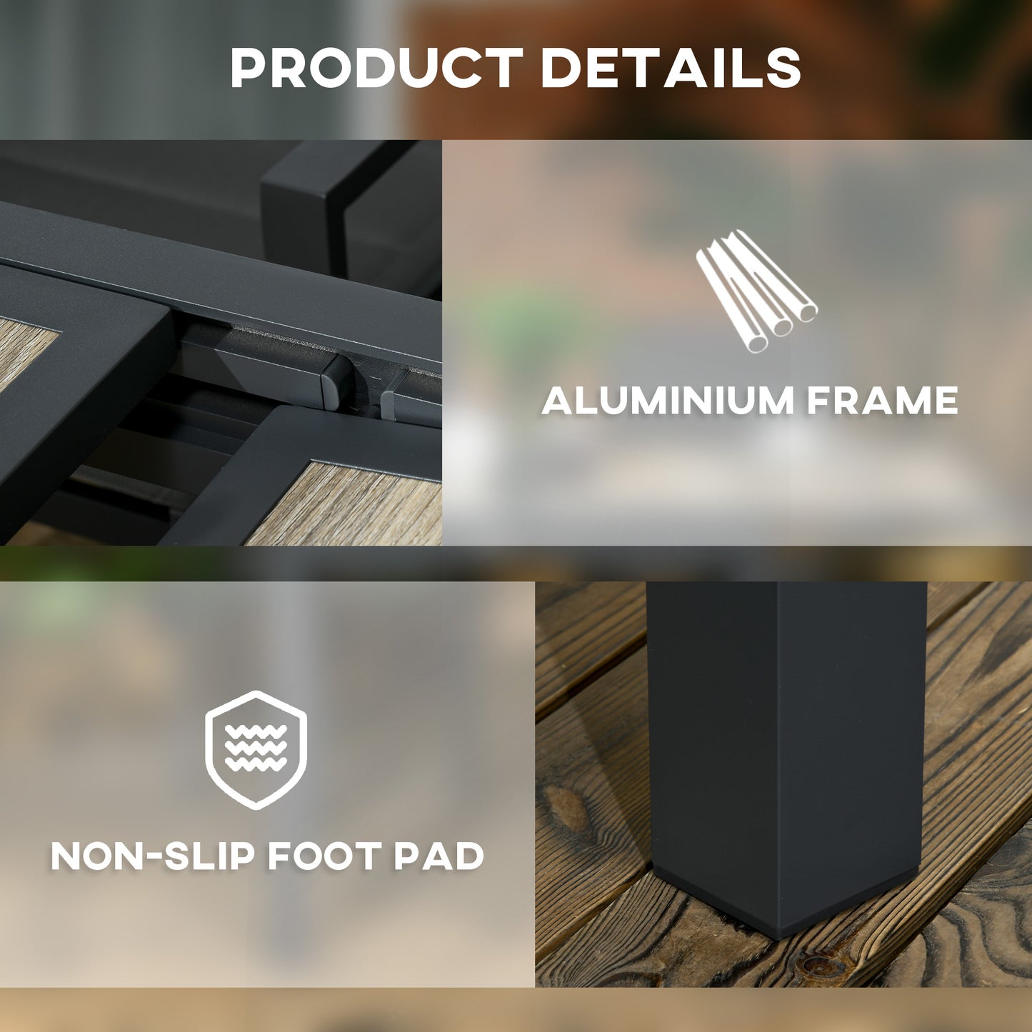 Outsunny Rozkładany Stół Ogrodowy, Stół Jadalny Na Zewnątrz Dla 6 Osób, Aluminiowa Rama Prostokątny Stół Patio Z Plastikowym Blatem, 80/160L x 80W x 75H cm, Szary
