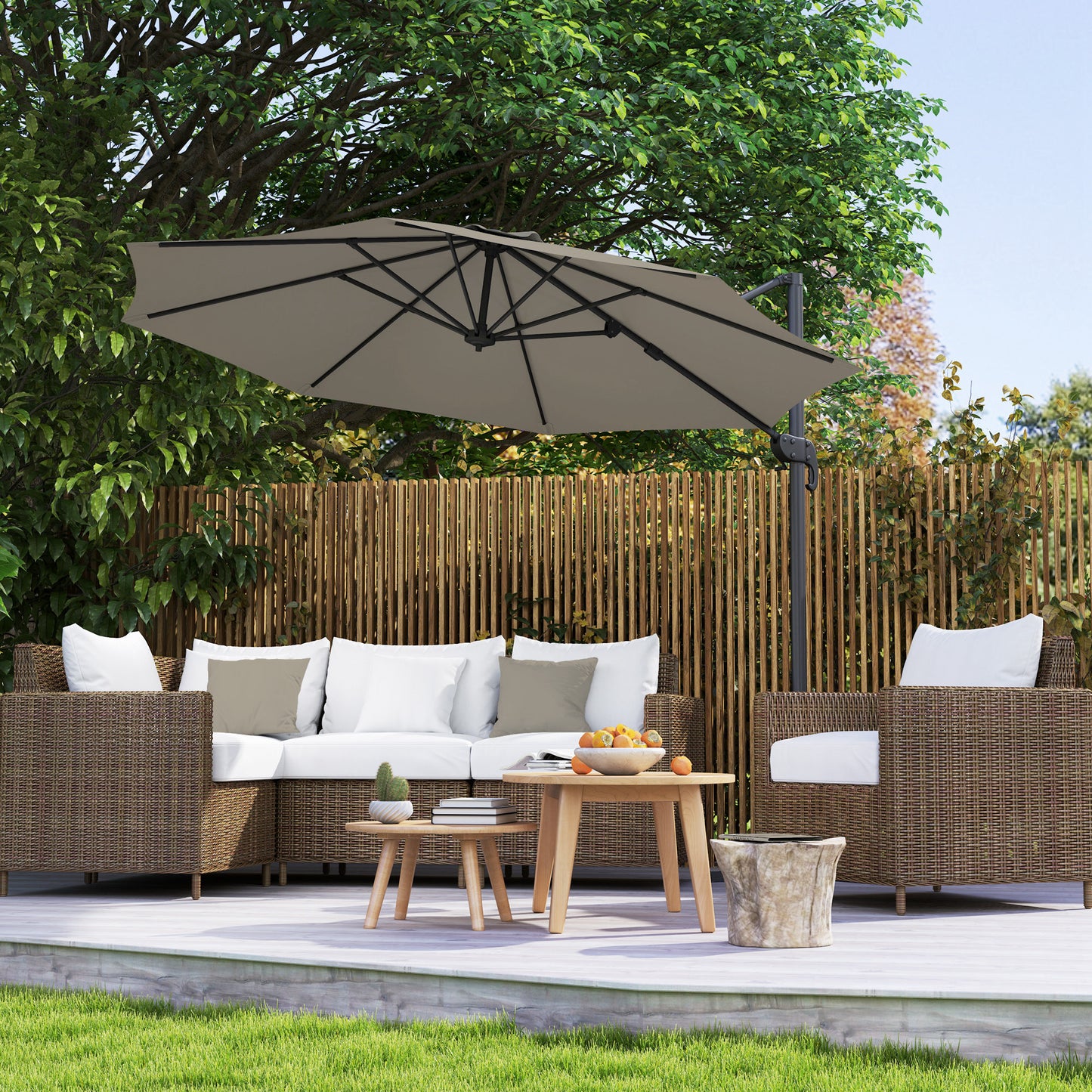 Outsunny 3 m Pięciokątny Parasol Wysięgnikowy - Jasnoszary
