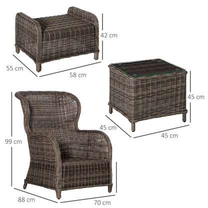 Outsunny Deluxe Garden Rattan Furniture كرسي أريكة وطاولة البراز مجموعة أثاث فناء منسوج من الخيزران بإطار من الألومنيوم تجميع كامل - بني