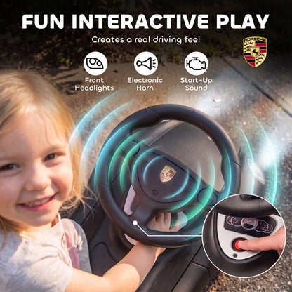 AIYAPLAY Ride on Car, Porsche Licensed Toddler Push Car with Horn, Headlights, Sound and Steering Wheel for 18-36 Months, Matte Black