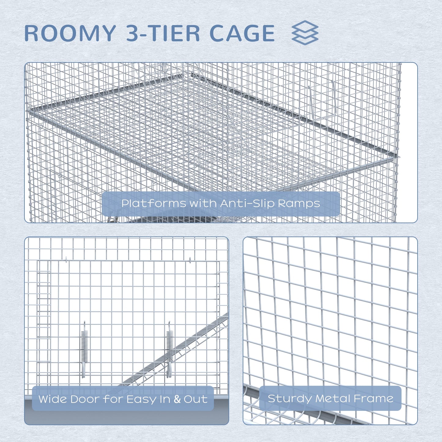 PawHut 3-Level Metal Hamster Cage Platform Feeding Habitat Easy Clip Base Ladder, Grey