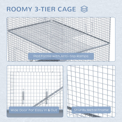 PawHut 3-Level Metal Hamster Cage Platform Feeding Habitat Easy Clip Base Ladder, Grey