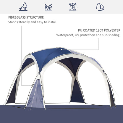 Outsunny 3.5 x 3.5M Camping Gazebo, Outdoor Event Shelter Dome Tent Garden Sun Shelter Patio Spire Arc Pavilion Camp Sun Shade Tent for 6-8 Person, Blue and Grey