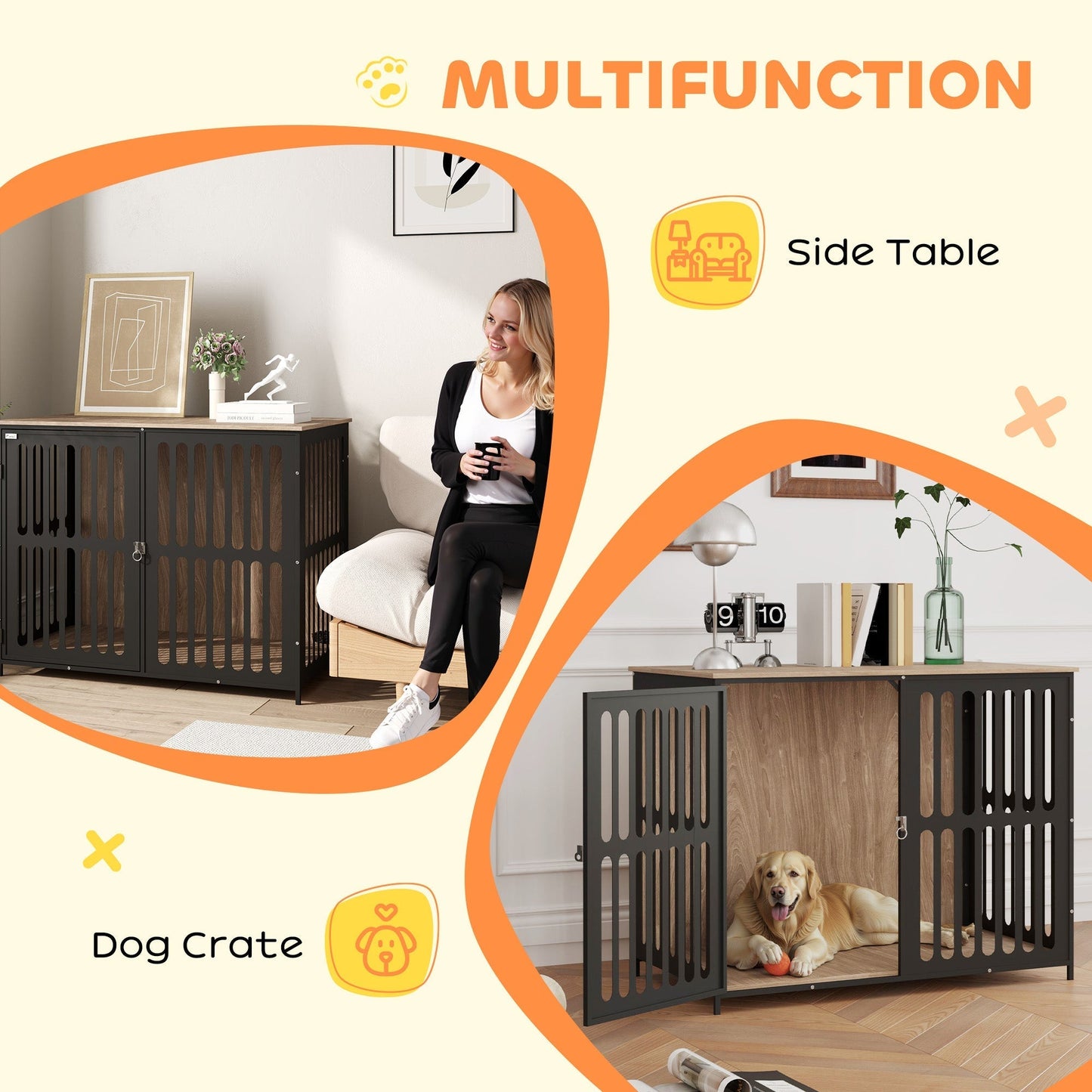 PawHut Dog Crate Furniture with Anti-Chew Resistant Mesh, Anti-Escape Single Door, for Large Dogs, 100 x 60 x 81.5 cm