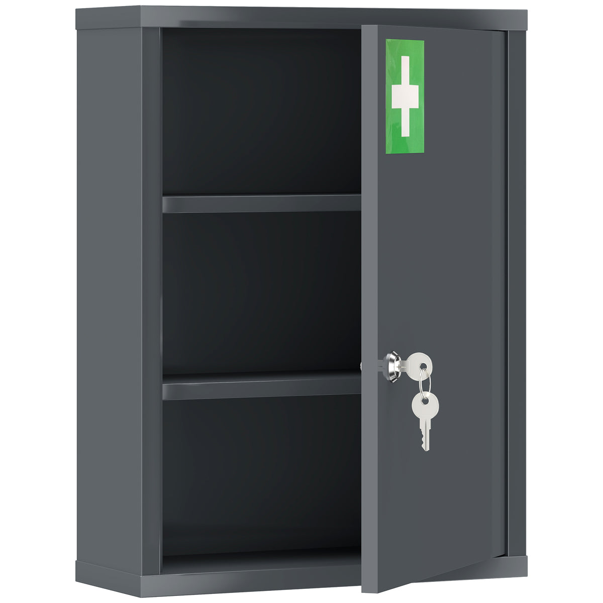 kleankin Locking Medicine Cabinet, First Aid Cabinet with Storage Shelves, with Lock and 2 Keys 53.5 x 40 x 15 cm, Smoke Grey