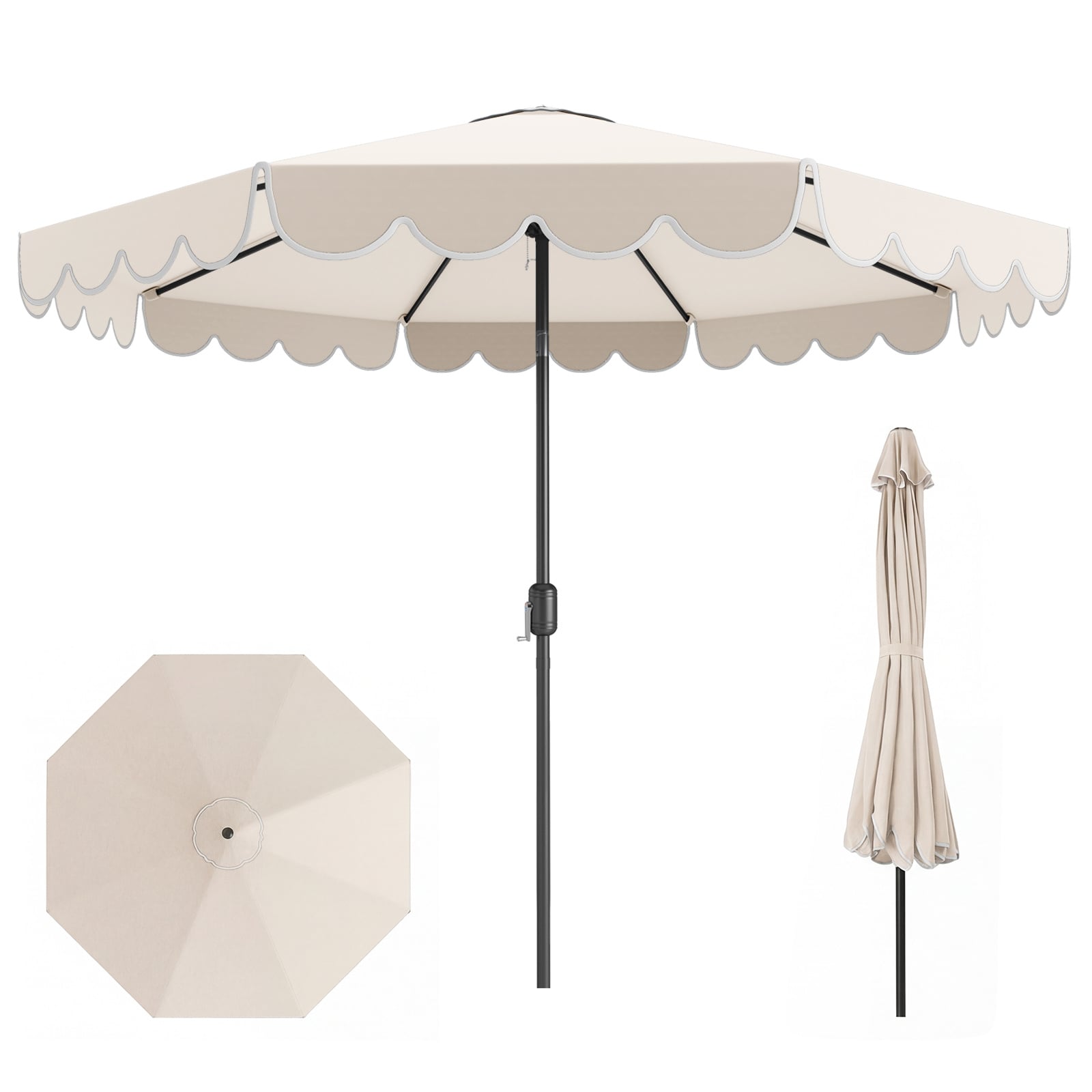 3m Patio Umbrella with Push Button Tilt and Crank-Beige