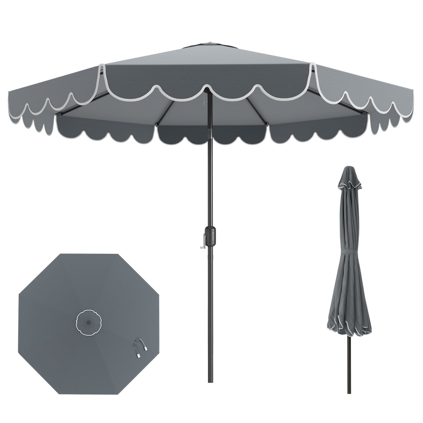 3m Patio Umbrella with Push Button Tilt and Crank-Grey