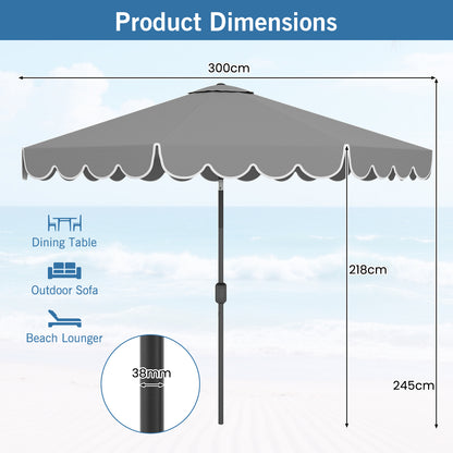 3m Patio Umbrella with Push Button Tilt and Crank-Grey