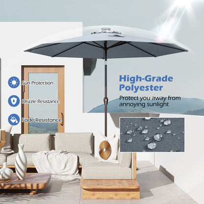 3m Solar Powered LED Lighted Patio Umbrella with Tilt and Crank-Grey
