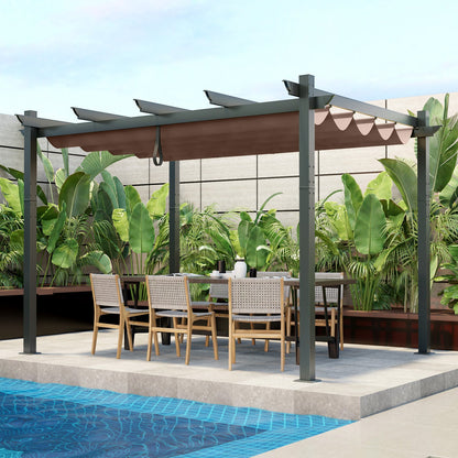 2.9 x 3.6 m Outdoor Retractable Pergola with Canopy Cover-Coffee