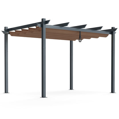 2.9 x 3.6 m Outdoor Retractable Pergola with Canopy Cover-Coffee