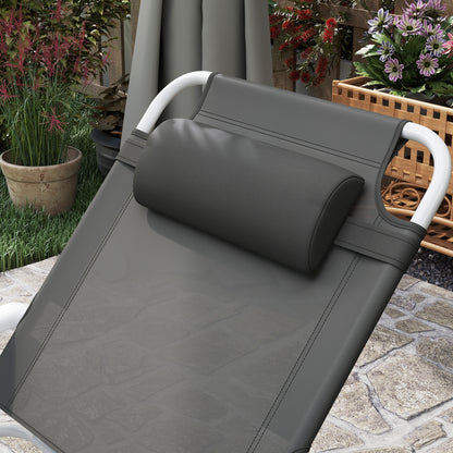 Fotel składany Outsunny z oparciem i zagłówkiem regulowanym w 4 poziomach - Charcoal Grey