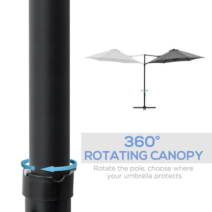 Outsunny 2,5M parasol ogrodowy, parasol tarasowy Roma Offset, wiszący, z baldachimem przeciwsłonecznym, z obrotem 360° i podstawą krzyżową, ciemnoszary