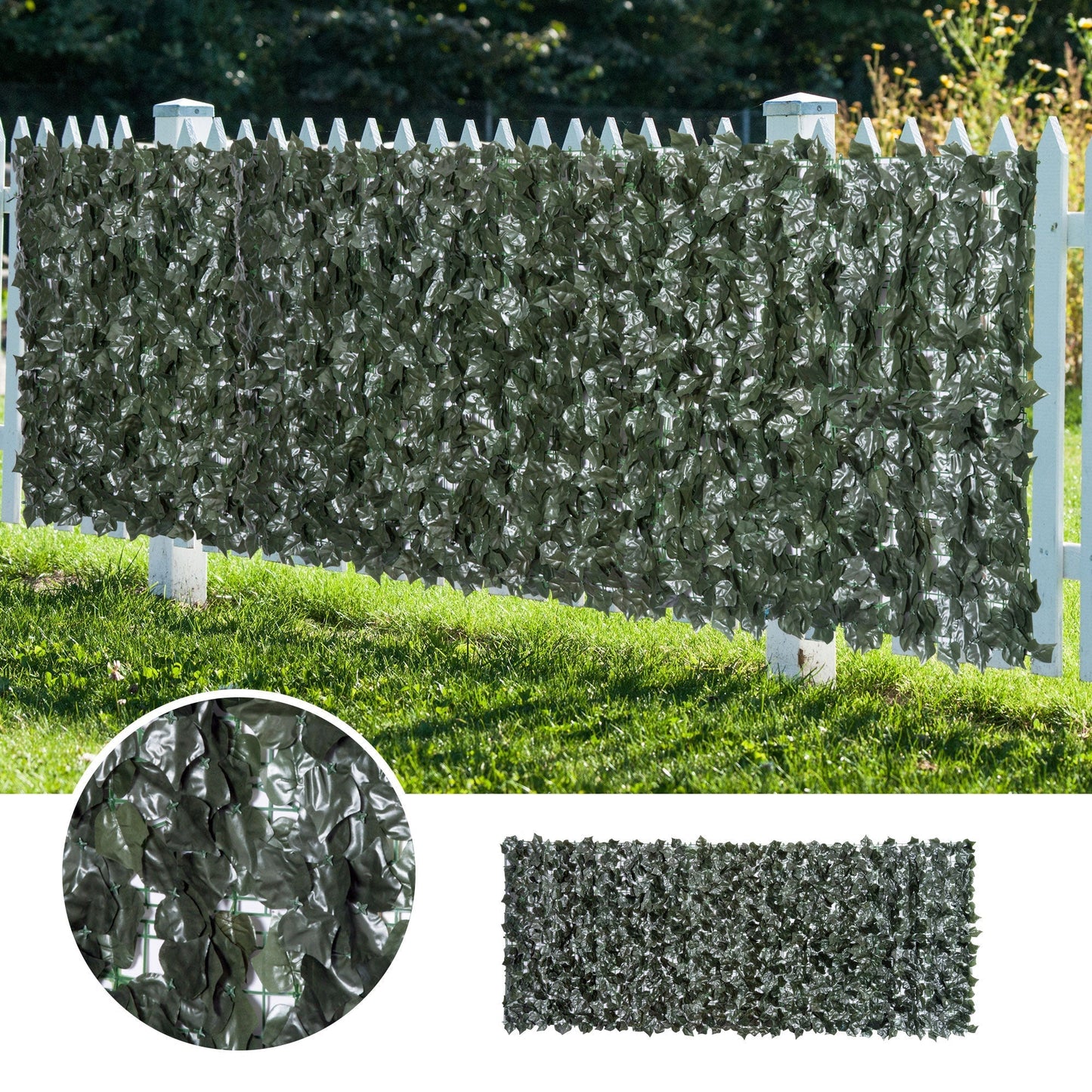 Outsunny Set of Two Artificial Leaf Hedge Screen Privacy Fence Panel for Garden Outdoor Indoor Decor, Dark Green, 3 x 1.5 m