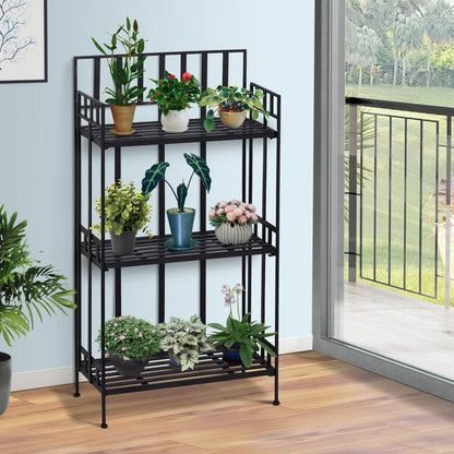 Outsunny Retro 3-Tier Garden Plant Stand Plant Shelf Metal Flower Display Rack Bookshelf Bathroom Shelf