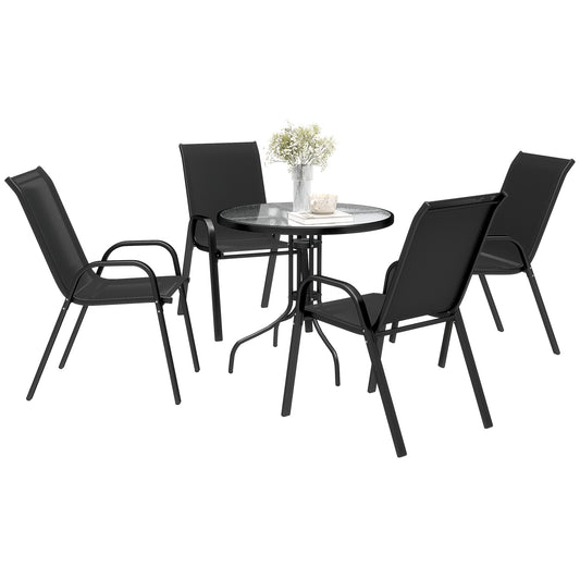 Zestaw ogrodowy Outsunny Five-Element Steel Patio Set ze szklanym blatem - Czarny