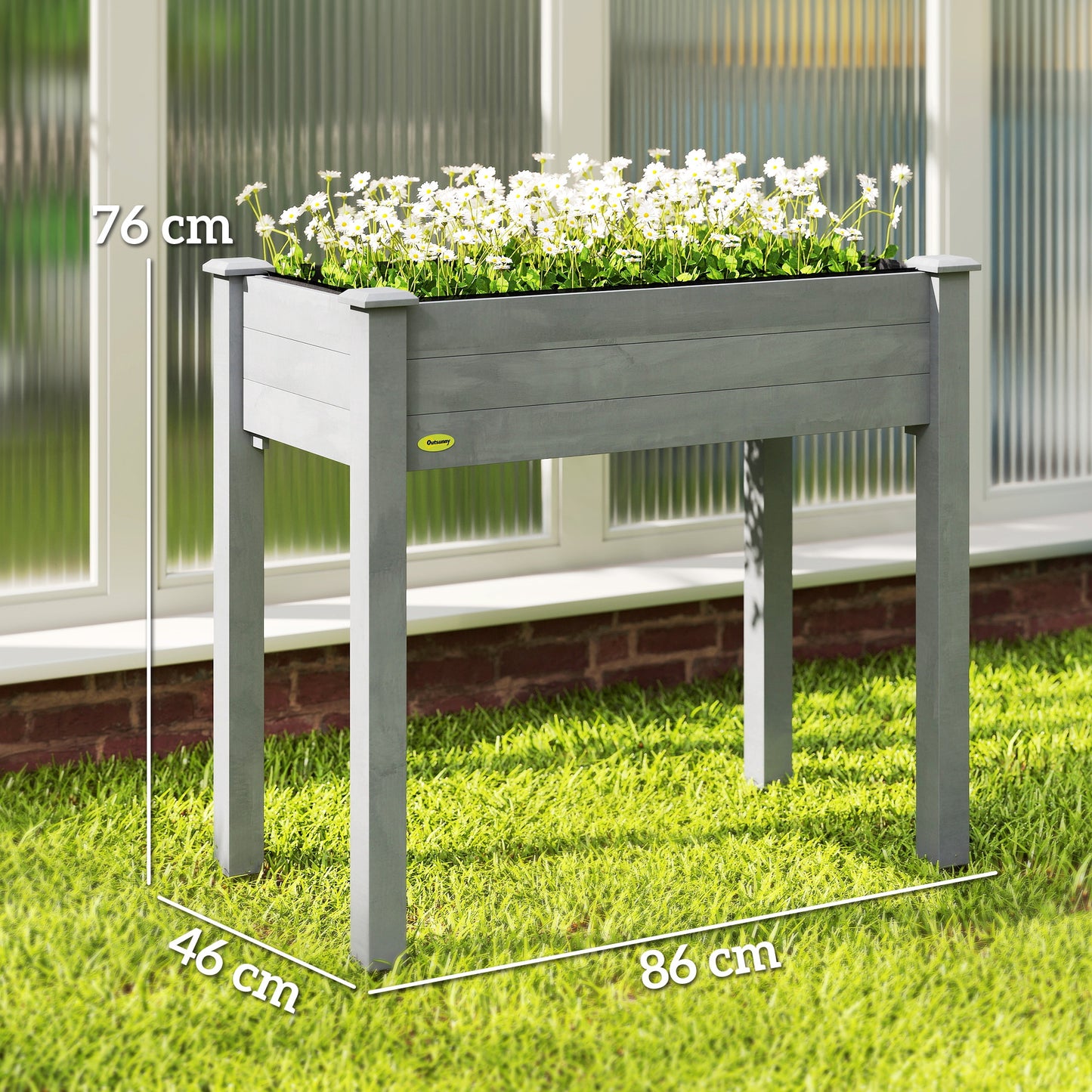 Outsunny Raised Bed for Garden, Wooden Elevated Planter Box with Bed Liner, for Flower Vegetable Herb, Dark Grey