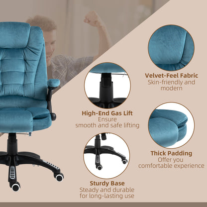 Vinsetto Massage Recliner Chair Heated Office Chair with Six Massage Points Velvet-Feel Fabric 360¡ Swivel Wheels Blue