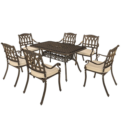 Outsunny Seven-Piece Cast Aluminium Garden Dining Set - Bronze Tone