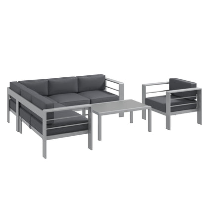 Outsunny Five-Piece Aluminium Garden Sofa Set, with Glass-Top Table - Grey