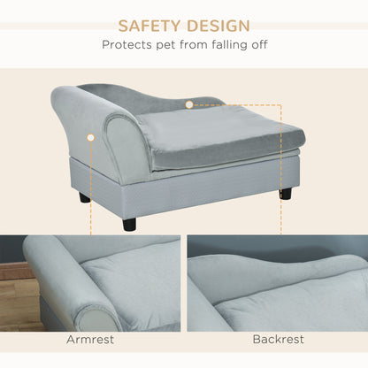 PawHut Pet Sofa Chair, with Storage, Cushion, for Small Dogs, Cats - Light Grey