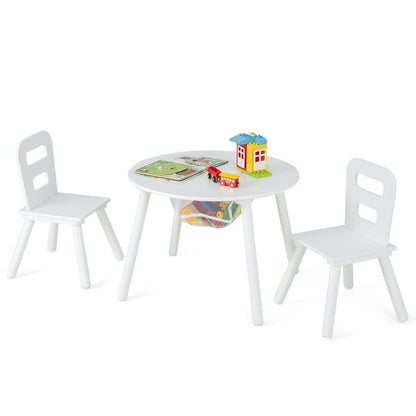 3pcs Wooden Kid's Activity Table Set with Mesh Storage-White
