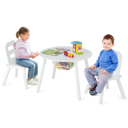 3pcs Wooden Kid's Activity Table Set with Mesh Storage-White
