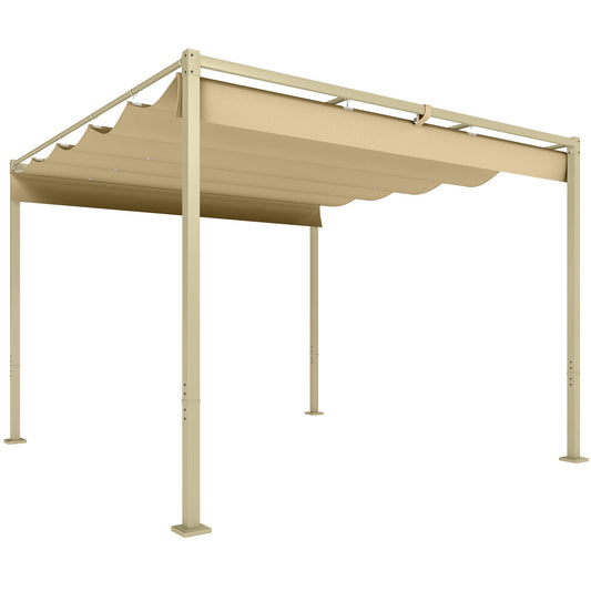 Outsunny 3 x 3(m) Pergola ogrodowa z rozsuwanym dachem i magnetycznym mocowaniem, zestaw pergoli zewnętrznej z baldachimem przeciwsłonecznym, UPF30+, khaki