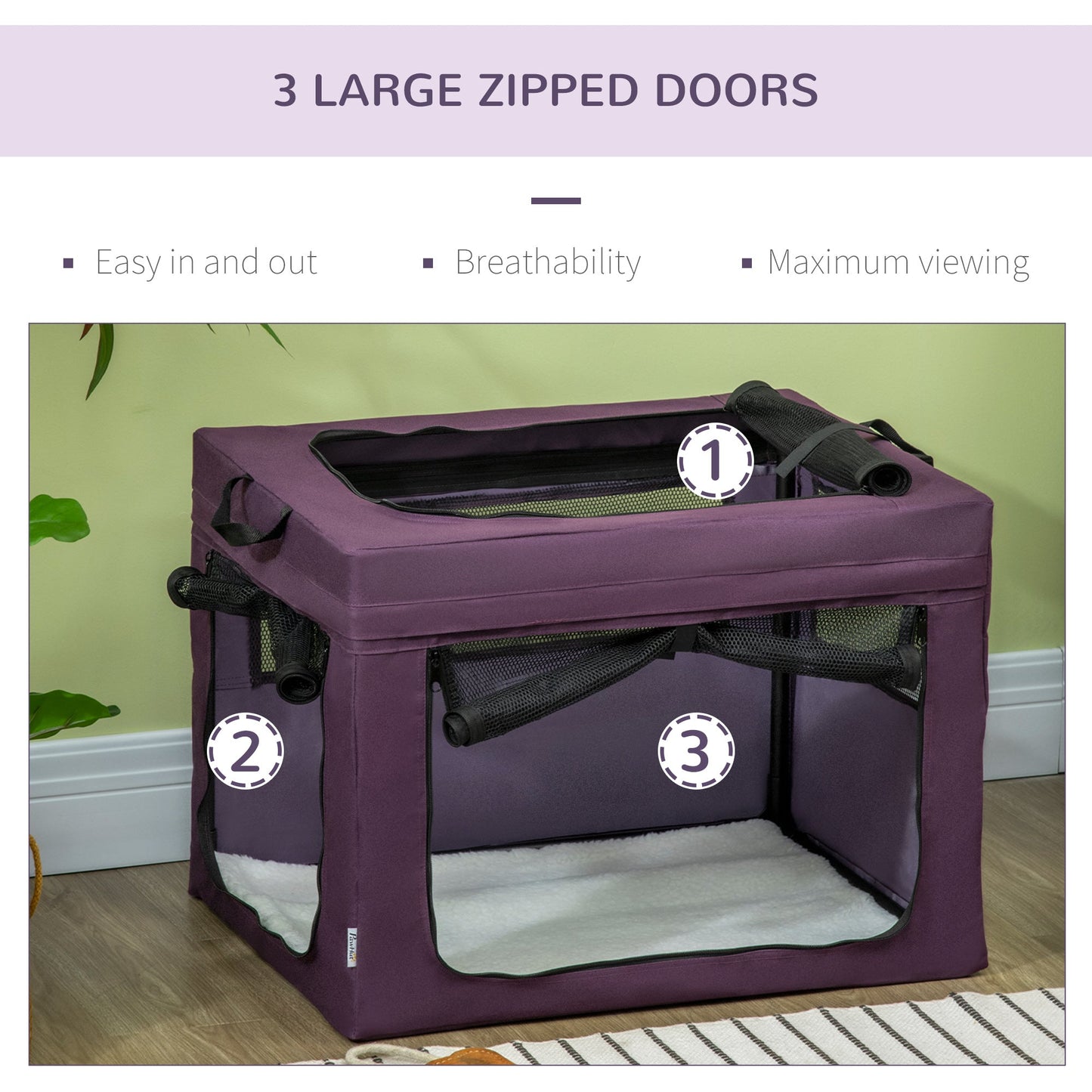 PawHut 69cm Pet Carrier, with Cushion, for Miniature and Small Dogs - Purple