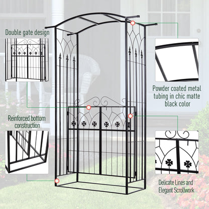 Outsunny Metal Frame Outdoor Garden Entrance Arch w/ Gate Black