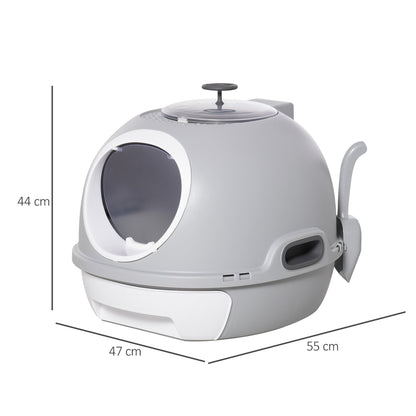 PawHut Cat Litter Box Toilet With Litter Scoop Enclosed Drawer Skylight Easy To Clean Grey